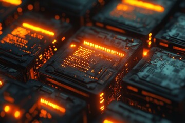 Fototapeta premium Glowing Chips on Clean Industrial Surface