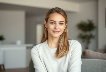 Fototapeta premium A half-length portrait of a young woman with a neutral expression