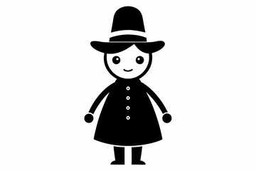 Christmas Adorable Doll in Tall Hat Silhouette, festive doll vector, black silhouette doll, Christmas character icon, cute holiday doll, black and white Christmas art.