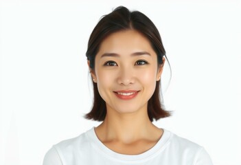 Realistic half-length portrait of a 30-year-old female with a subtle smile