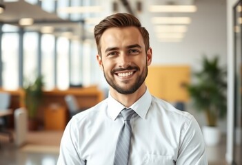 Fototapeta premium Portrait of a salesman with a friendly smile and relaxed posture