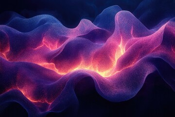 Obraz premium Abstract artwork depicting flowing, luminous purple and orange waves of particles.