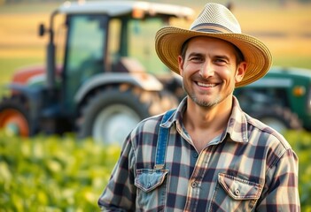 Portrait of a male farmer in a green field