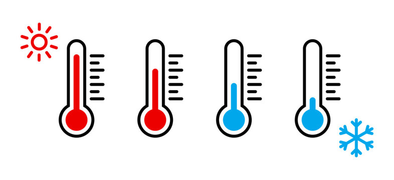 Thermometer with sun and snowflake icon set
