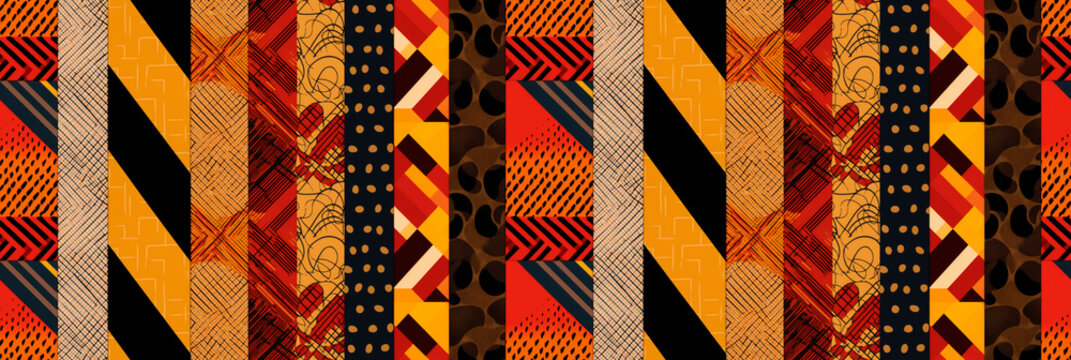 Patterns from African American quilts, geometric and colorful, historical and warm. Background, seamless pattern.