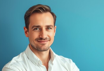 Obraz premium Half-length portrait of a 25-30 year old male with a neutral expression