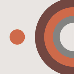 abstract art with colorful curves and circles in shades of gray, orange and brown for decoration, background, slides, posters. minimalist, geometric, neutral colors, beige background