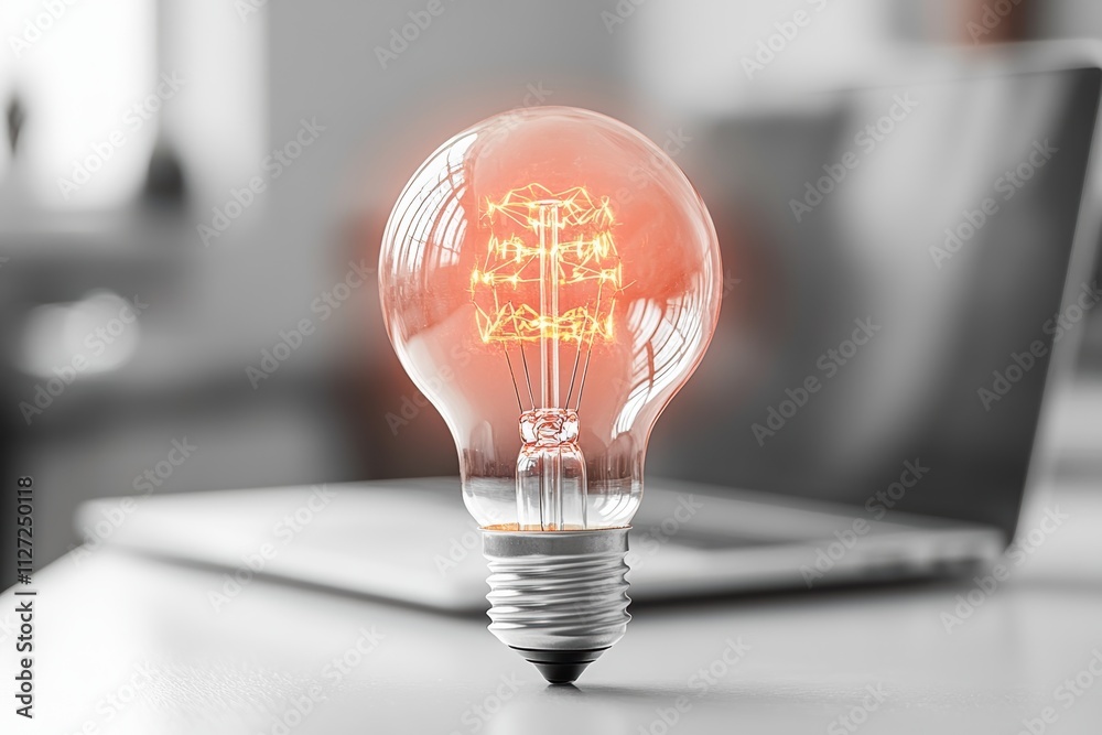 Aufkleber minimalist floating light bulb and laptop image, perfect for branding and innovation-themed visuals.