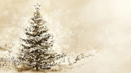 Festive Christmas Tree with Musical Notes  Winter Wonderland  Holiday Season Design