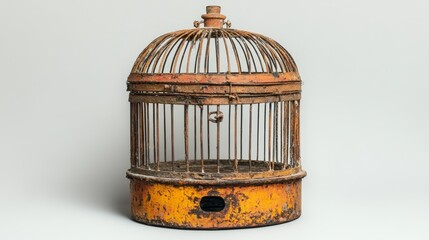 Vintage birdcage with peeling paint and rust accents