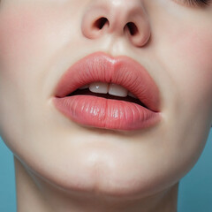 Naklejka premium female lips painted with lipstick close-up 