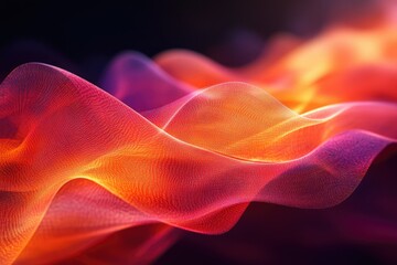 Abstract digital art depicting flowing, fiery, orange and red waves of light.