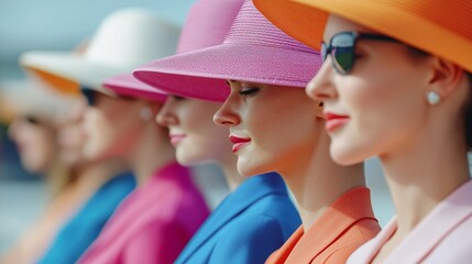Fototapeta premium Stylish Women in Colorful Hats Suits Summer Fashion