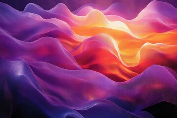 Obraz premium Abstract artwork depicting flowing, vibrant fabric in shades of purple, orange, and yellow.