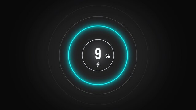 Loading screen at 9%, screen cell phone display while charging battery 9%.