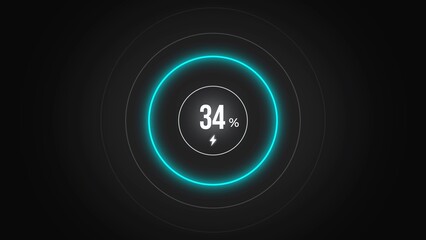Loading screen at 34%, screen cell phone display while charging battery 34%.