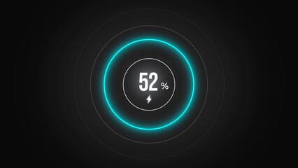Loading screen at 52%, screen cell phone display while charging battery 52%.
