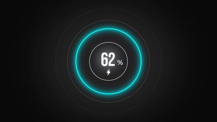 Loading screen at 62%, screen cell phone display while charging battery 62%.