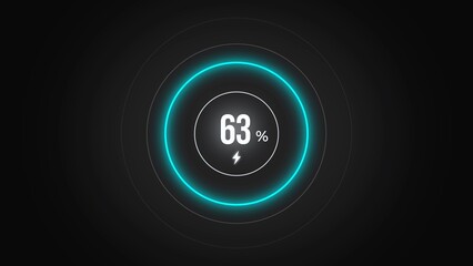 Loading screen at 63%, screen cell phone display while charging battery 63%.