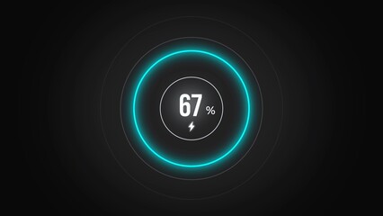 Loading screen at 67%, screen cell phone display while charging battery 67%.