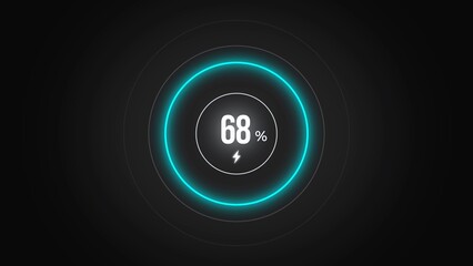 Loading screen at 68%, screen cell phone display while charging battery 68%.