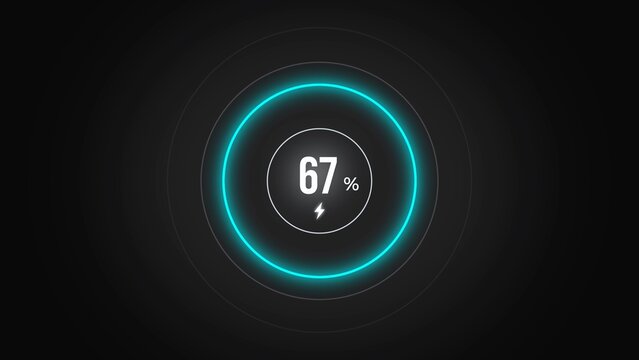Loading screen at 67%, screen cell phone display while charging battery 67%.