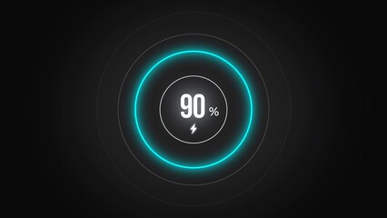 Loading screen at 90%, screen cell phone display while charging battery 90%.