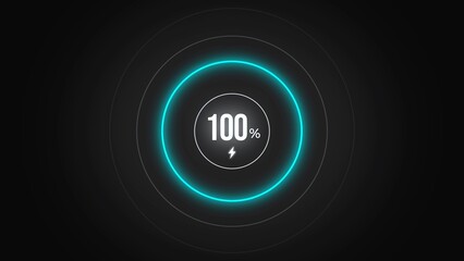 Loading screen at 100%, screen cell phone display while charging battery 100%.