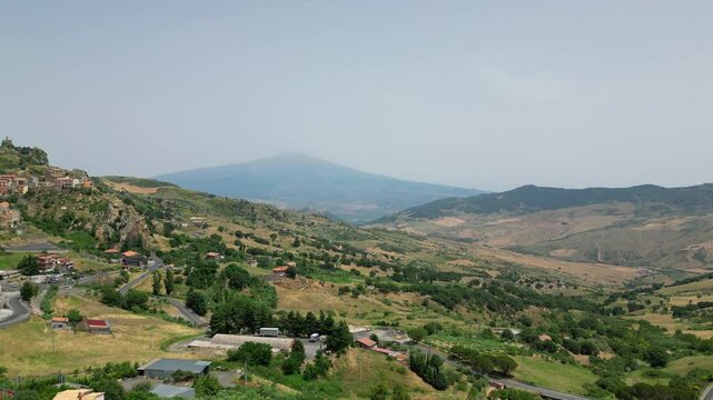Etna volcano. View from the city of Cesaro. 4k