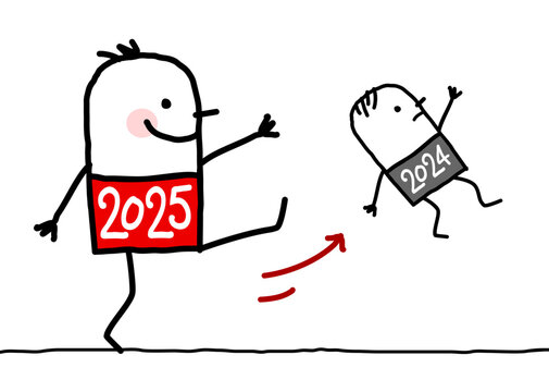 Cartoon Big 2025 Man Kicking Out a Small 2024 Guy