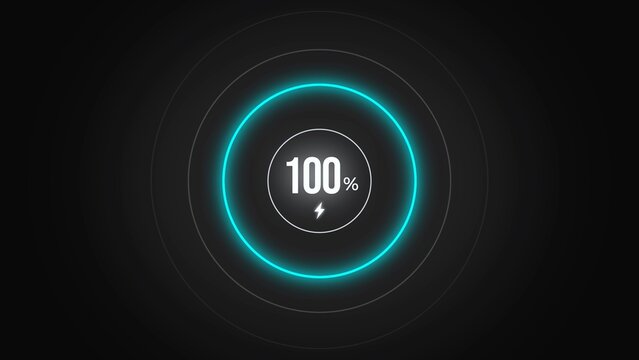 Loading screen at 100%, screen cell phone display while charging battery 100%.