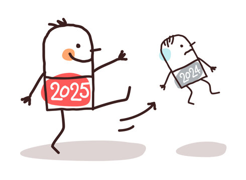 Cartoon Big 2025 Man Kicking Out a Small 2024 Guy