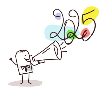 Cartoon Businessman with Megaphone and 2025 sign