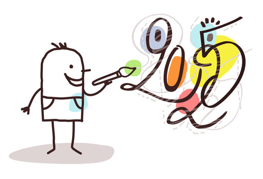 Cartoon Artist painting a 2025 funny graffiti