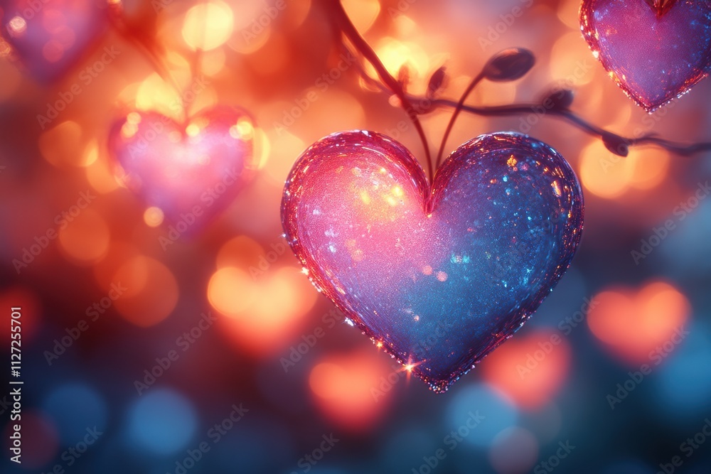 Poster modern abstract bokeh with soft heart shapes and dynamic gradient effects, ideal for digital art.