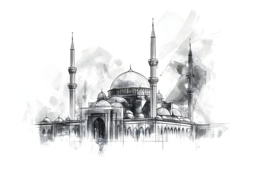 cartoon islamic mosque vector illustration. background for ramadan kareem, mosque, illustration, architecture, religion, design, minaret, landmark, building, travel, heritage, india, spirituality