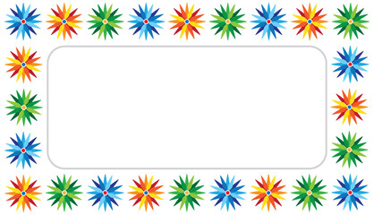 Card with central copy space, decorated with colorful Christmas-type stars. Vector illustration