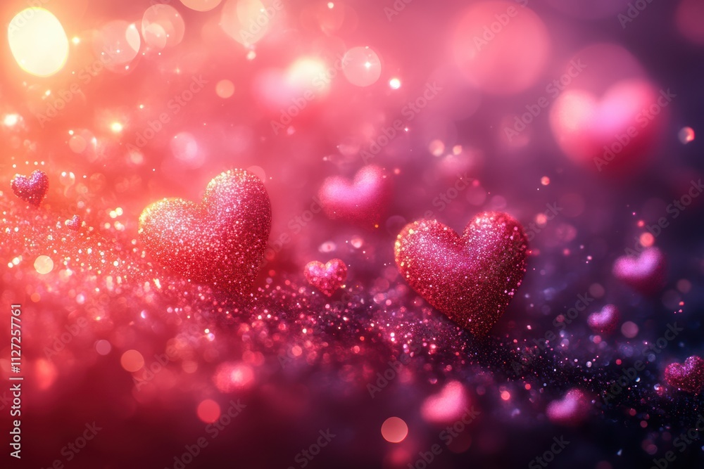 Poster modern abstract bokeh with soft heart shapes and dynamic gradient effects, ideal for digital art.