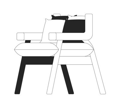 recommend clip art: Chinese comfortable armchair with throw pillows black and white 2D line object. Oriental seat furniture. Asian chair with cushion isolated clip art vector outline item. Monochromatic spot illustration