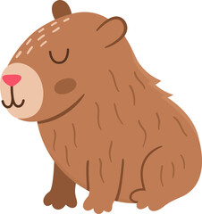 Vector capybara icon. Cute capibara sitting with closed eyes. Funny happy animal illustration isolated on white background. Comic trendy guinea pig clipart