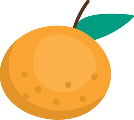 Vector tangerine icon. Hand drawn flat citrus fruit with green leaf illustration. Cartoon orange clipart. Fresh food isolated on white background