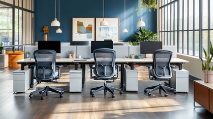 Modern office space with desks and computers