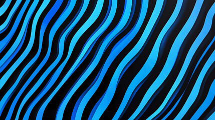 Background with diagonal vibrant bright blue and black oblique stripes, digital, dynamic texture with gradient effect, abstract backdrop for design with linear pattern. Oblique. Illustration