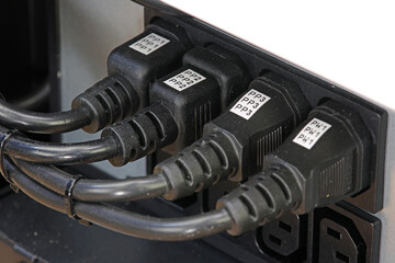 Connection of electronic modules in a multimedia telecommunication rack. Soft focus. 