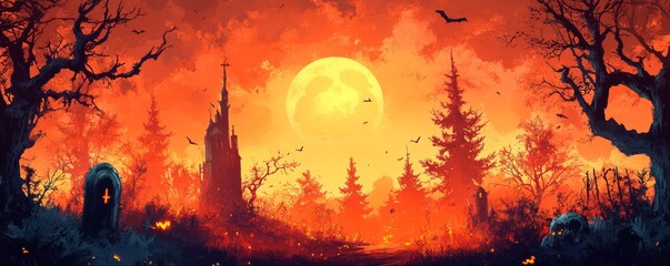 Abstract Halloween motifs with dynamic tones, Generative AI