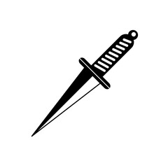Minimalist Dagger Silhouette Vector Illustration. The design features a straight blade with sharp, clean lines and a distinct crossguard that divides the handle from the blade.