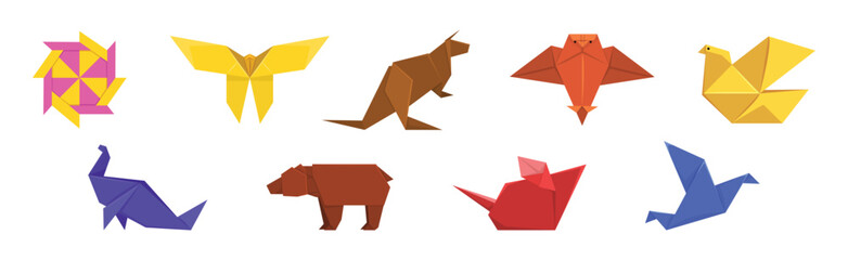 Origami Paper Folded Animal Shape and Figure Vector Set