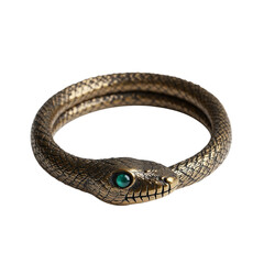 Obraz premium PNG of Intricate bronze snake bracelet with an emerald eye, symbolizing elegance and uniqueness on transparent background.