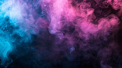 Abstract Pink and Blue Smoke Swirls on Black Background