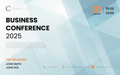 Business conference invitation poster template. Abstract white geometric background with space for your text. Ideal for web banner, poster, flyer, social media. Vector illustration